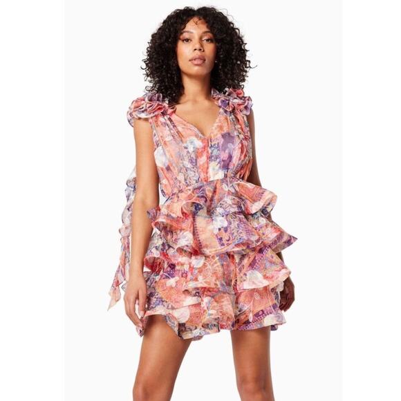Elliatt Dresses & Skirts - elliatt electro red multi print floral embroidered tiered ruffle mini dress NEW